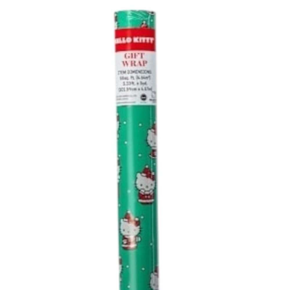 HELLO KITTY Christmas Green Stocking Holiday GIFT Wrapping Paper 50sq ft- 1 Roll